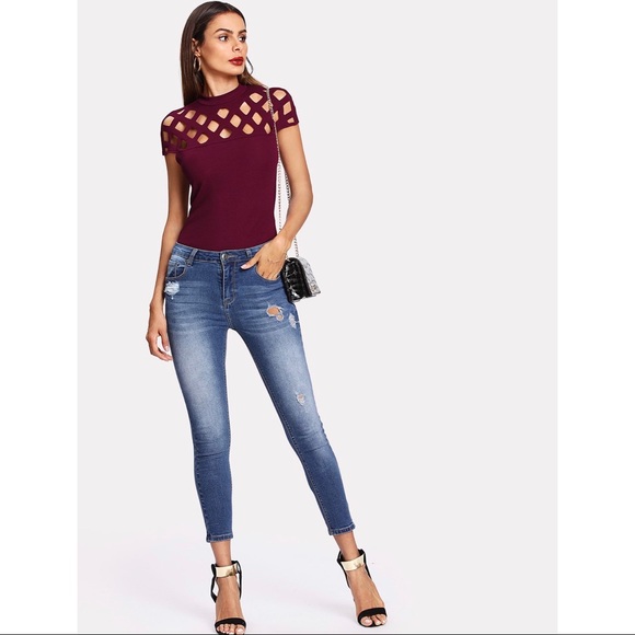 🚫LAST ONE🚫NWOT Burgundy caged top - Picture 4 of 5